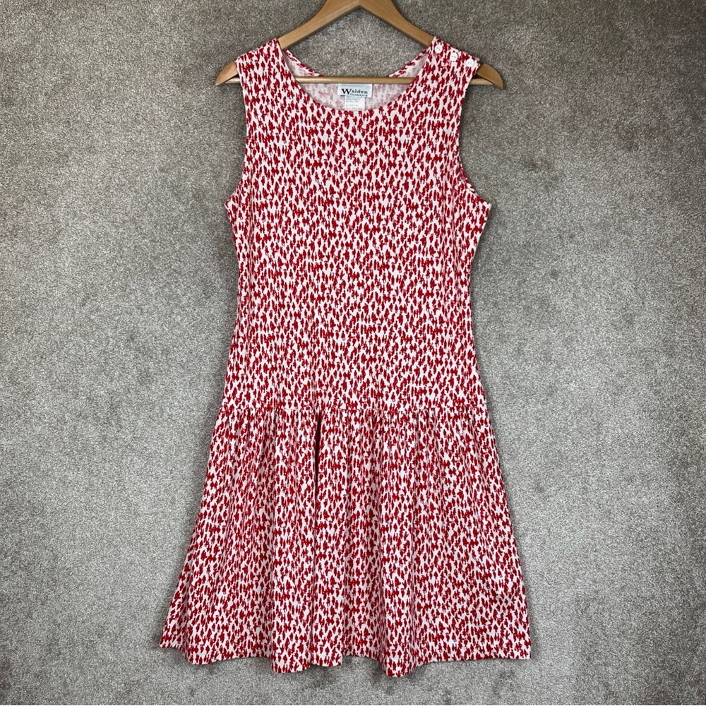 Walden Classics Vintage Dress Womens 14 Red White Sleeveless Stretch- 3199*